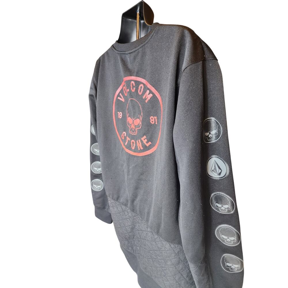 Volcom Skull Sweatshirt Mens Large Zip Pockets Quilted Panels Streetwear Graphic - Picture 9 of 12